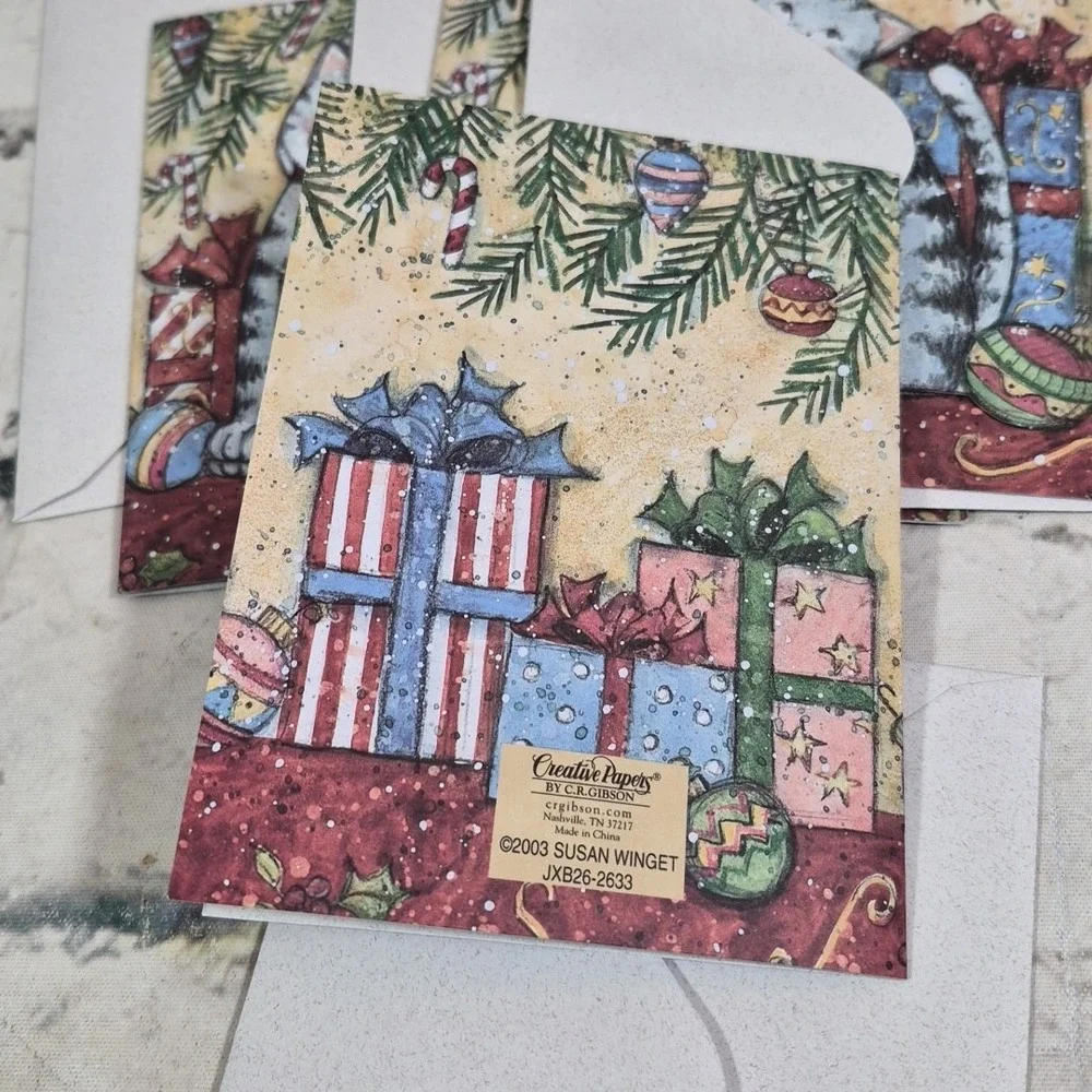 Susan Winget Christmas Cards 3D Kitty Cat Lot Of 4 With Envelopes